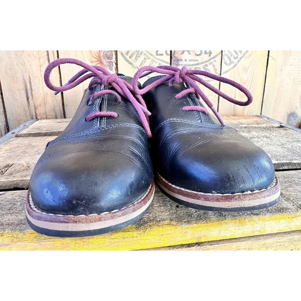 AHNU Oxford Black Shoes Preppy Emery Leather Lace Up Women's 6.5 / 37